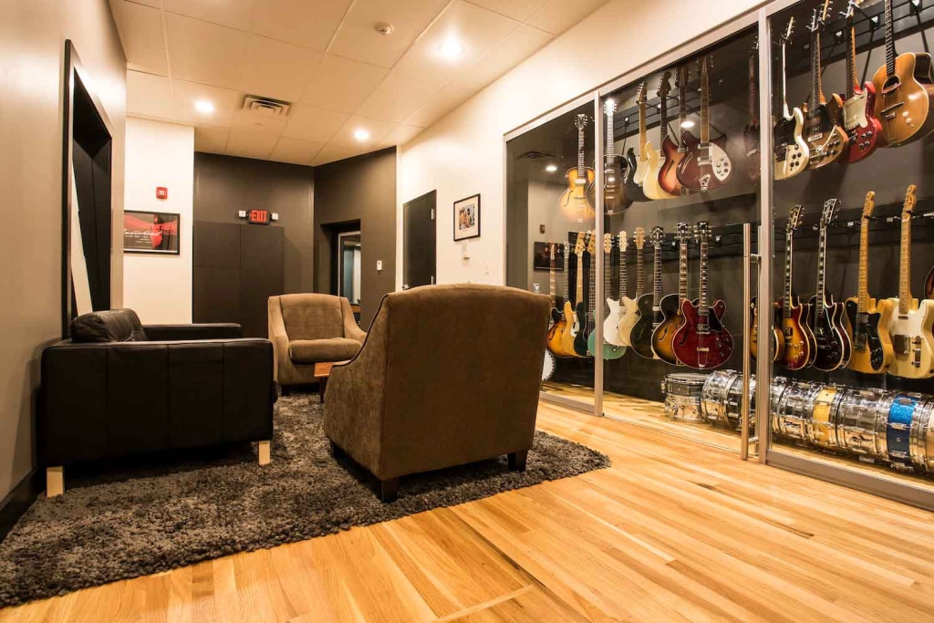 Producer/ songwriter Jon Leidersdorff commissioned WSDG to design his new Asbury Park based Recording Studios called Lakehouse Recording Studios. John Storyk is the best studio designer. Commercial recording studio. Great sounding rooms. Lounge with guitars, snares and gear.