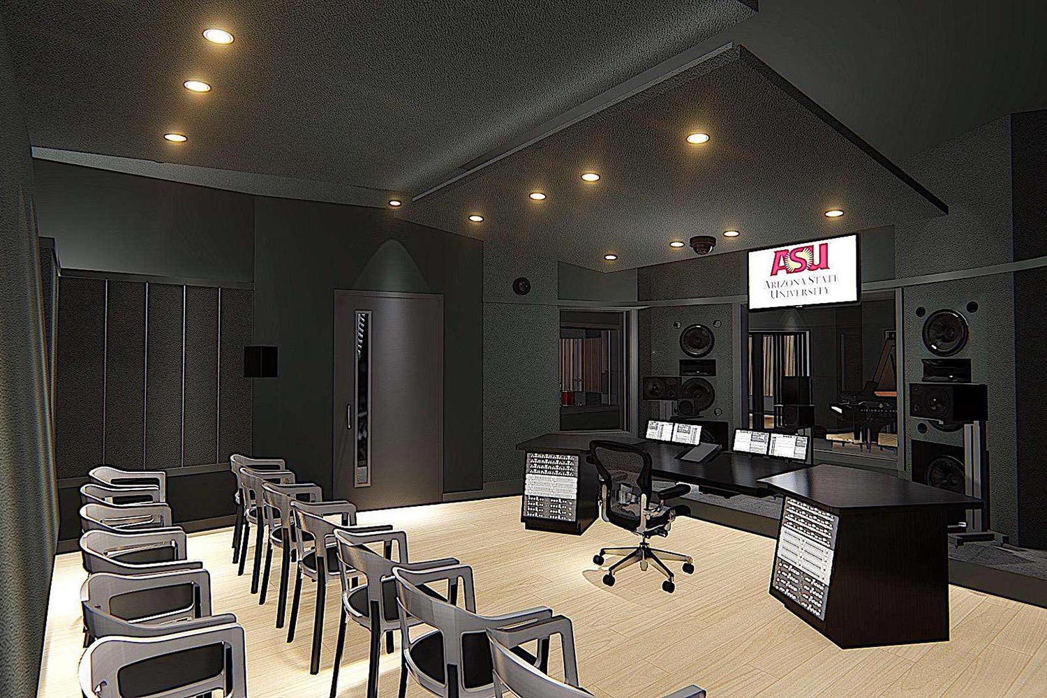 Arizona State University - ASU University Center. New recording studios by WSDG. Render Control Room.