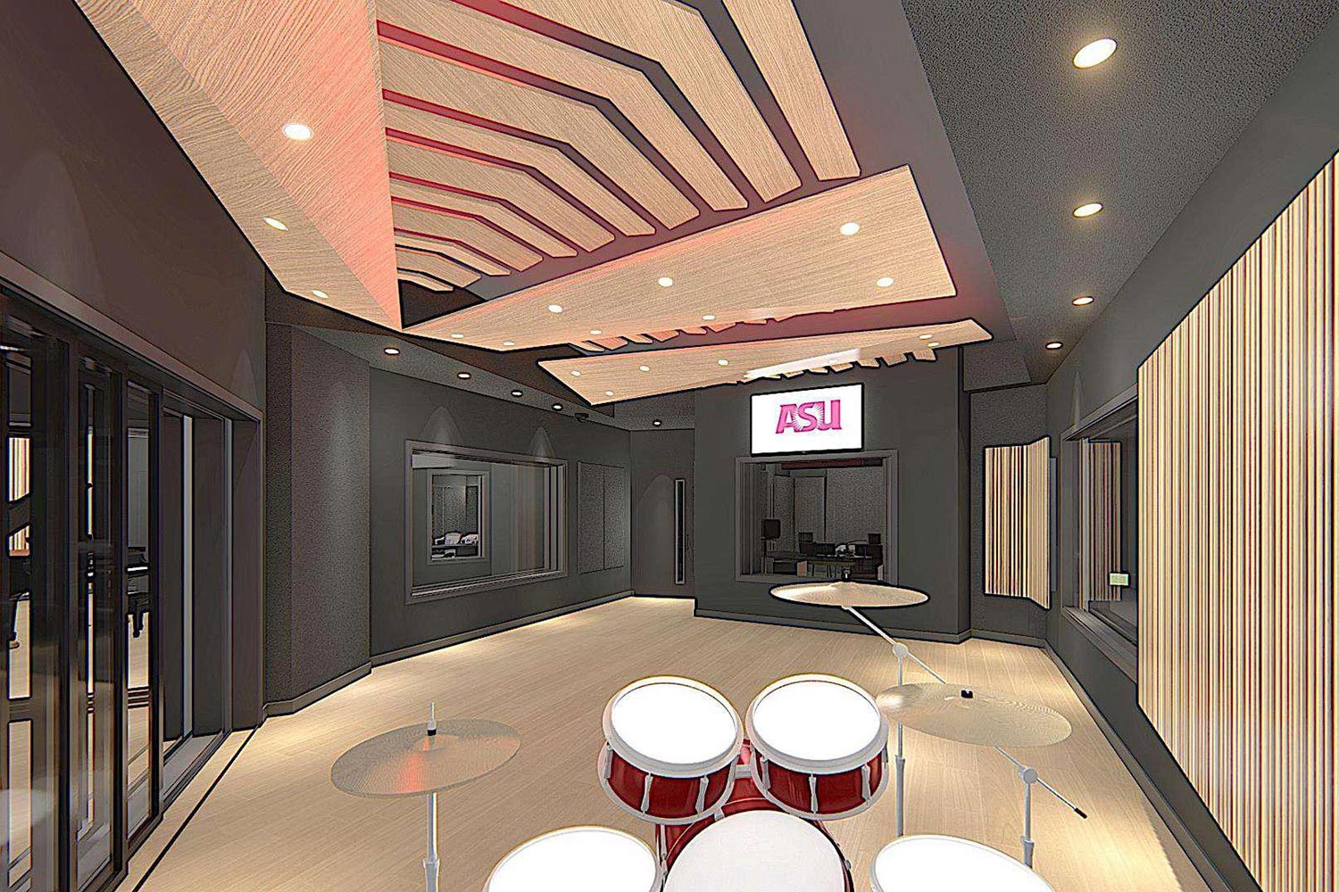 Arizona State University - ASU University Center. New recording studios by WSDG. Render Live Room.