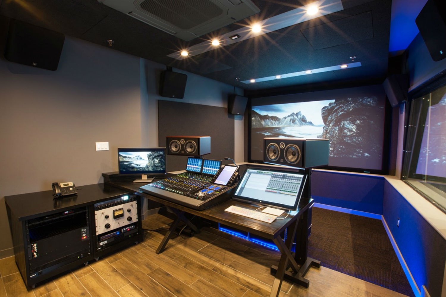 Blue Table Post Video/Audio Post Production Mixing Suite with Dolby Atmos Audio Technology designed by WSDG