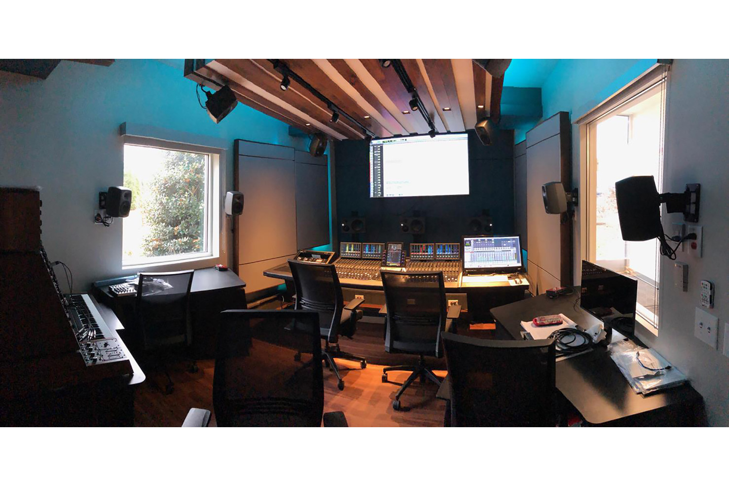 ELON University new Immersive audio control room designed by WSDG. Control Room Panoramic.