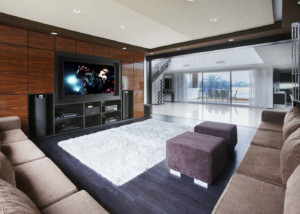 Casa Fontela in Buenos Aires, Argentina designed by WSDG. Home Theater at daylight