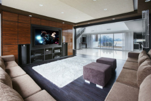 Casa Fontela in Buenos Aires, Argentina designed by WSDG. Home Theater at daylight