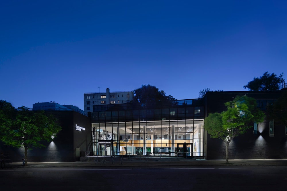 Harlem School of the Arts exterior photo at night. WSDG acoustics. Photo by Amy Barkow.