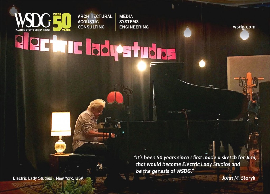 John Storyk celebrates 50 years of acoustic innovation and excellence with WSDG, this year at the AES 2019 147th convention. John Storyk playing the piano at Electric Lady Studios.