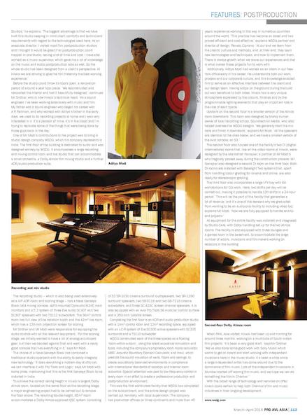 Knack Studios, WSDG first commercial studio in Chennai, India, featured in the March-April 2018 edition of Pro AVL Asia magazine.
