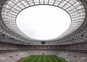 FIFA Russia 2018 Lushniki Stadium in Moscow. ADA-AMC and WSDG developed computer models and simulation in order to achieve a great sound distribution throughout the stadium. Aerial view.
