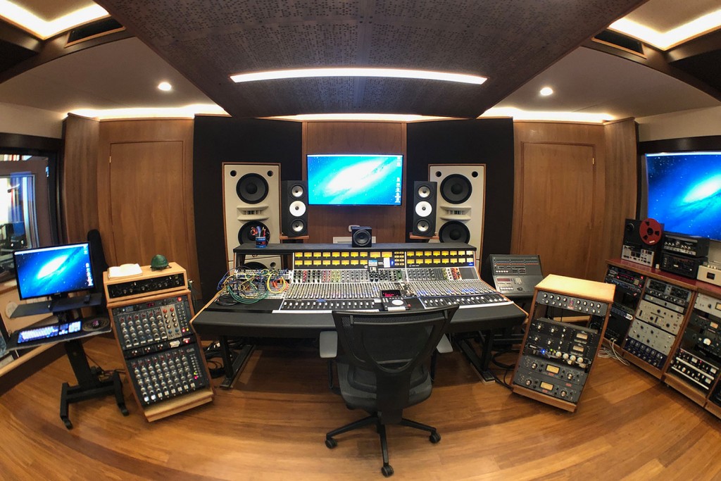 Gear guru studio owner PK Pandey Mad Oak Studios. Beautiful Control Room with Symphonic Acoustics custom speakers. WSDG was the only recording studio design firm considered for this project. Control Room front view.