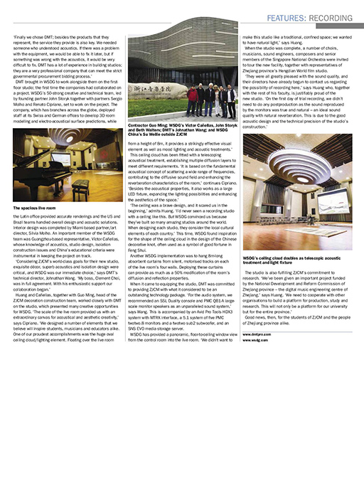 Zhejiang Conservatory of Music (ZJCM) featured on March-April 2019 edition of ProAVL Asia Magazine. Desgined by WSDG, ZJCM is one of the best educational recording studios in the world, featuring a scoring world-class live room.