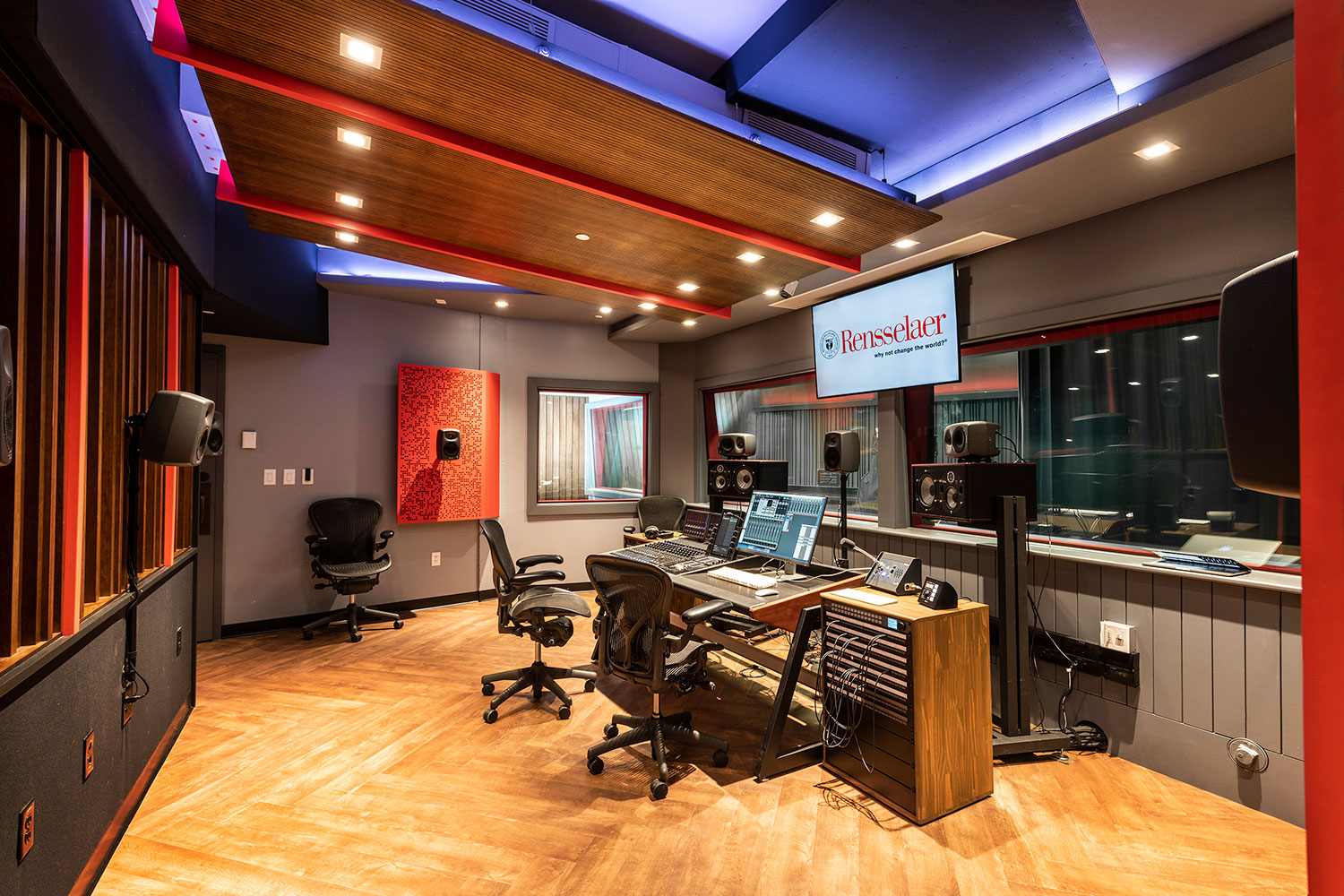 Rensselaer Polytechnic Institute (RPI) brand new state-of-the-art audio production facilities, designed by WSDG - Main Control Room