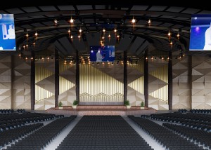 Bishop David Oyedepo Salvation Ministries “Hand of God”. WSDG brought to supervise the acoustic design and design professional audio and video production facilities for the worship center. Main Auditorium Render.