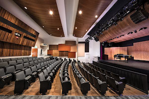The Herb Alpert Foundation engaged WSDG to design the acoustics for a small on-campus live performance theater at the prestigious UCLA, with help of Lani Hall. Theater side view.