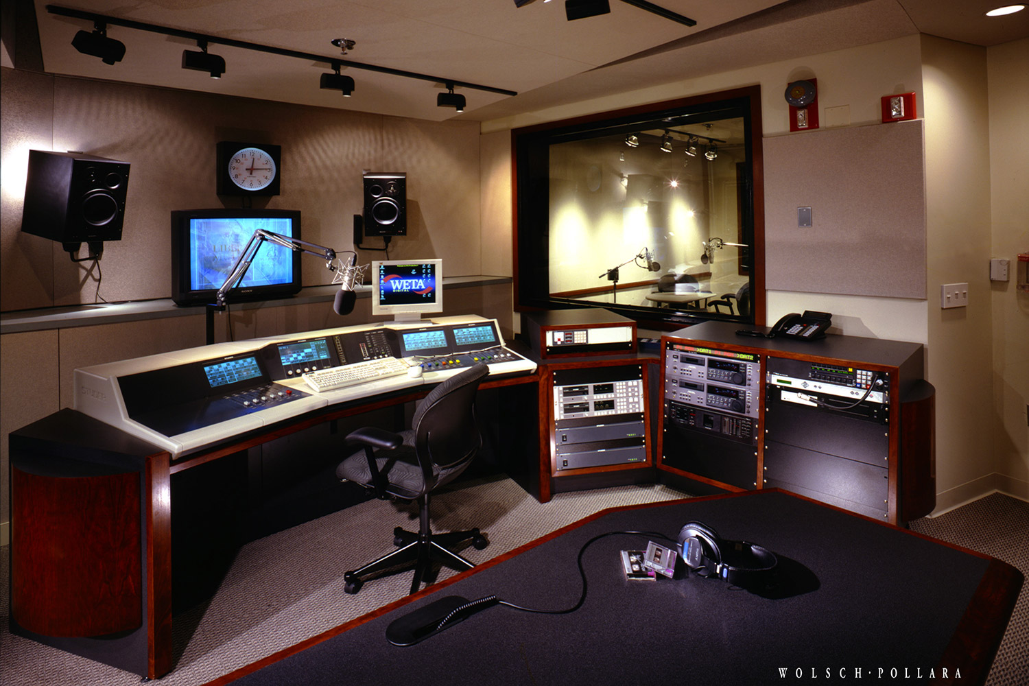WETA Radio broadcasting studio designed by WSDG in 1999. Side View.