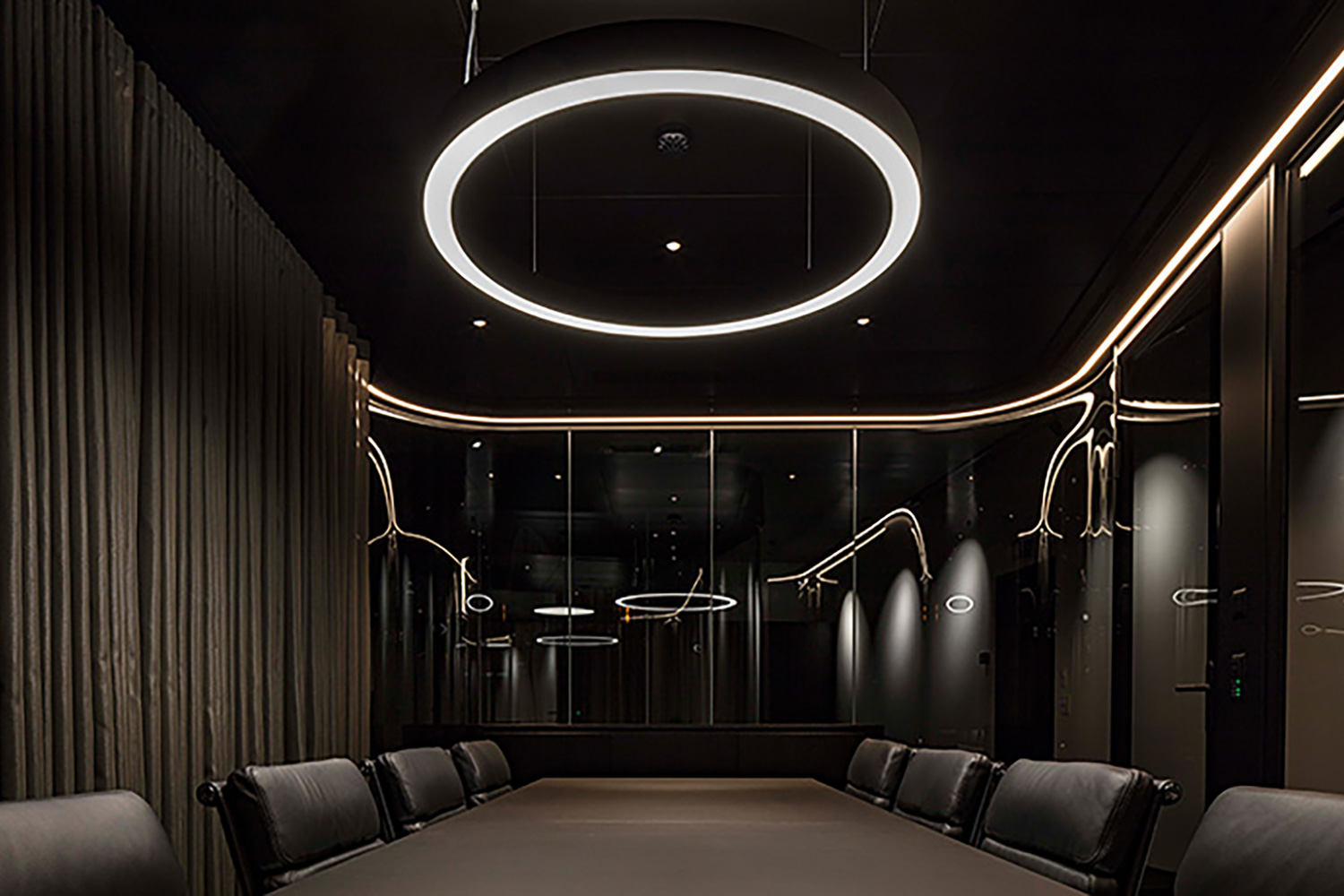 Architect Nadja Zürcher commissioned WSDG to do acoustic consulting, treatments and A/V integration for the conference, meeting and huddle rooms for a top Zurich Firm. Corporate Europe Project. Meeting Room A inside.