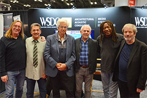 WSDG Announced as Partner in The METalliance. Left to right: Chuck Ainlay, Grammy Award Winning Engineer & Producer. Rob Jazko, MP&E Chair, Berklee. John Storyk, Founding Partner, Director of Design, WSDG. Elliot Scheiner, Grammy Award Winning Engineer & Producer. Jimmy Douglass, Grammy Award Winning Engineer & Producer. George Massenburg, Grammy Award Winning Engineer.